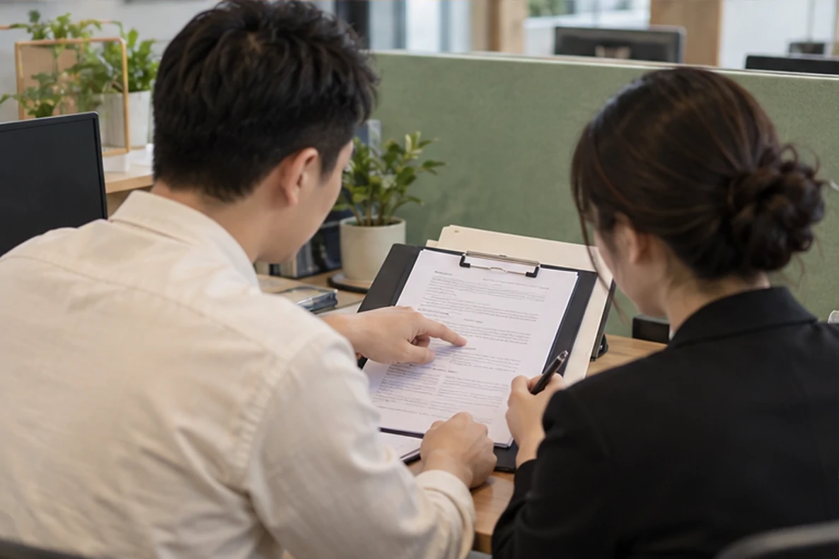 核对注册公司资料与办理事项的服务场景示意