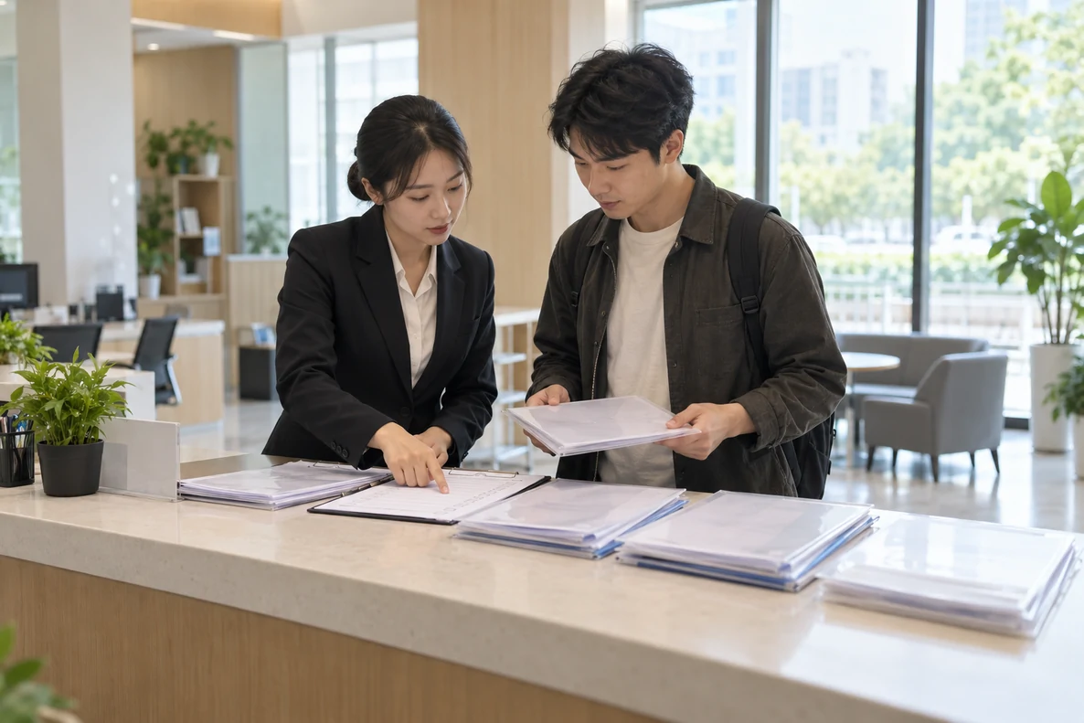 核对注册公司资料与办理事项的服务场景示意