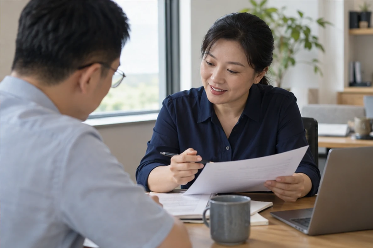 核对注册公司资料与办理事项的服务场景示意