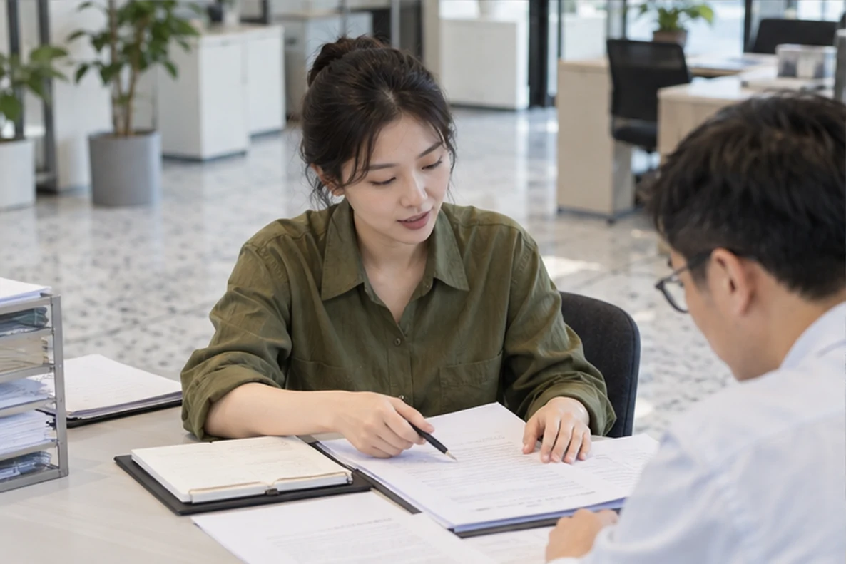 核对注册公司资料与办理事项的服务场景示意
