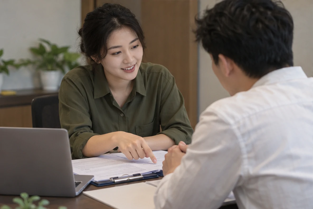 核对注册公司资料与办理事项的服务场景示意