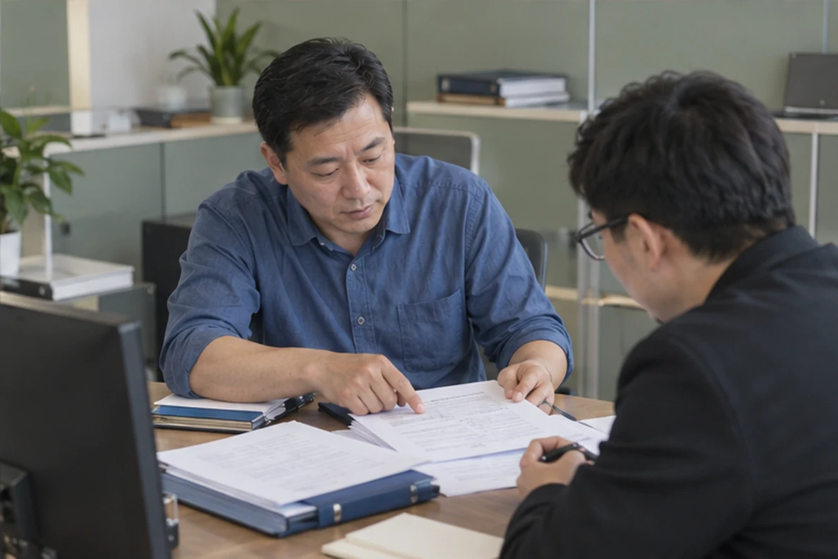 核对注册公司资料与办理事项的服务场景示意