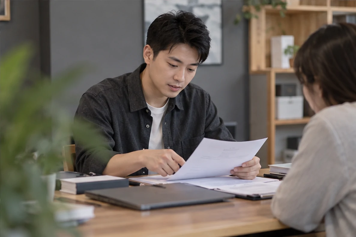 核对注册公司资料与办理事项的服务场景示意
