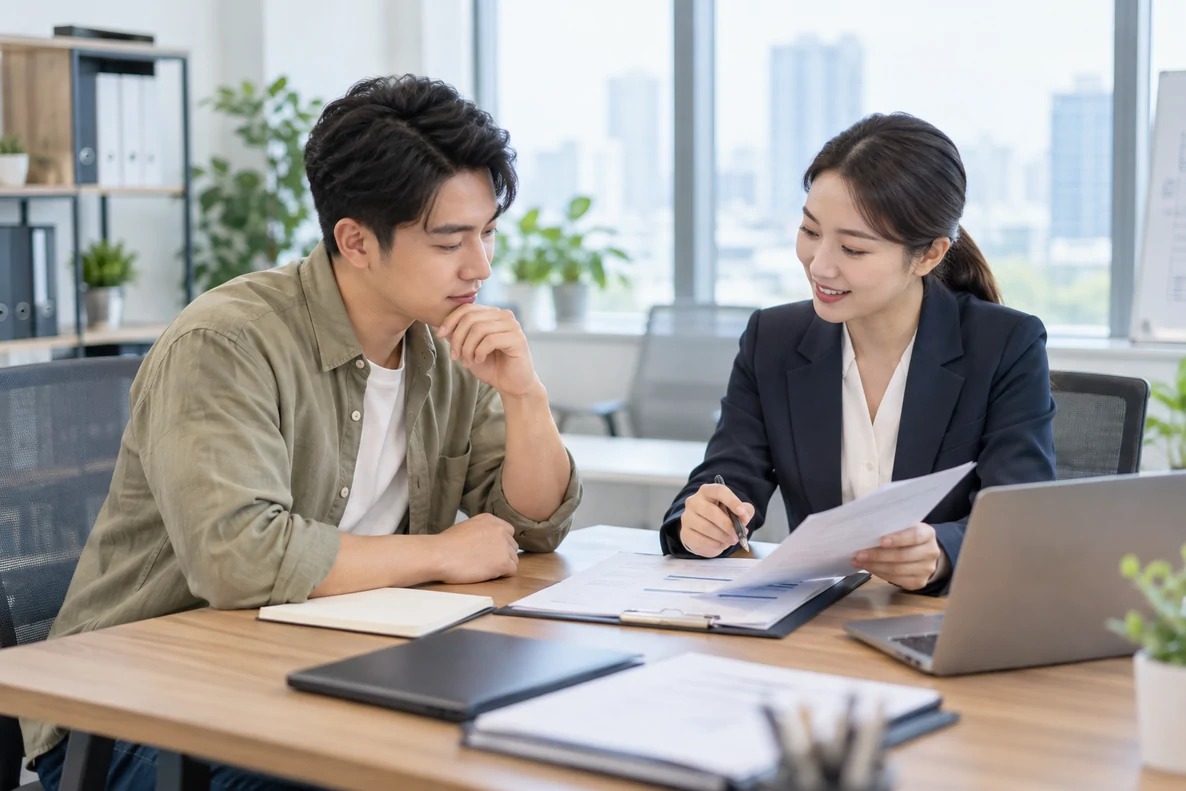 核对注册公司资料与办理事项的服务场景示意