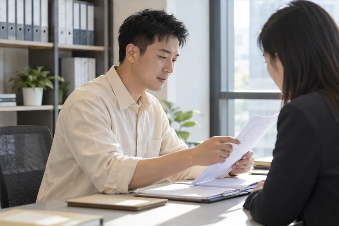 核对注册公司资料与办理事项的服务场景示意