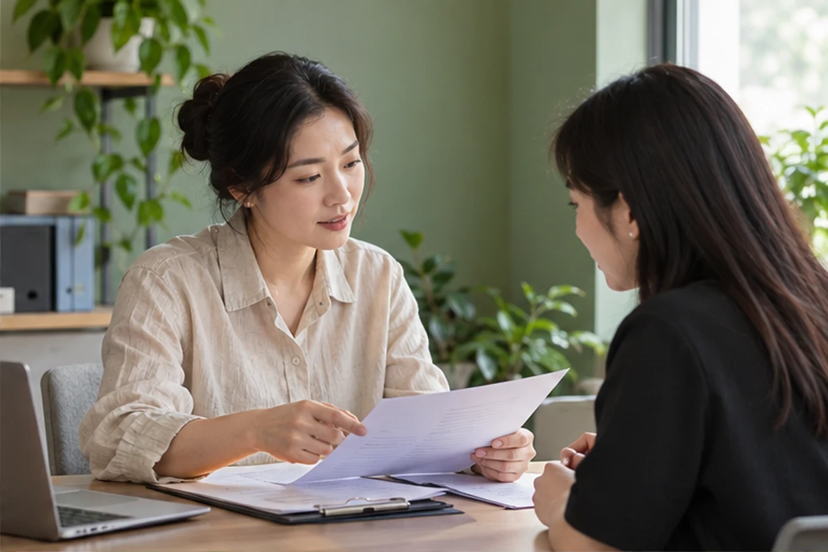 核对注册公司资料与办理事项的服务场景示意