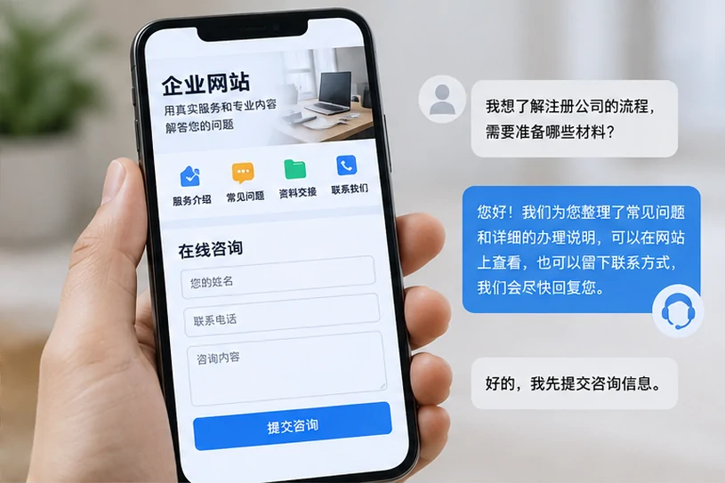 企业网站展示业务与服务信息的场景示意