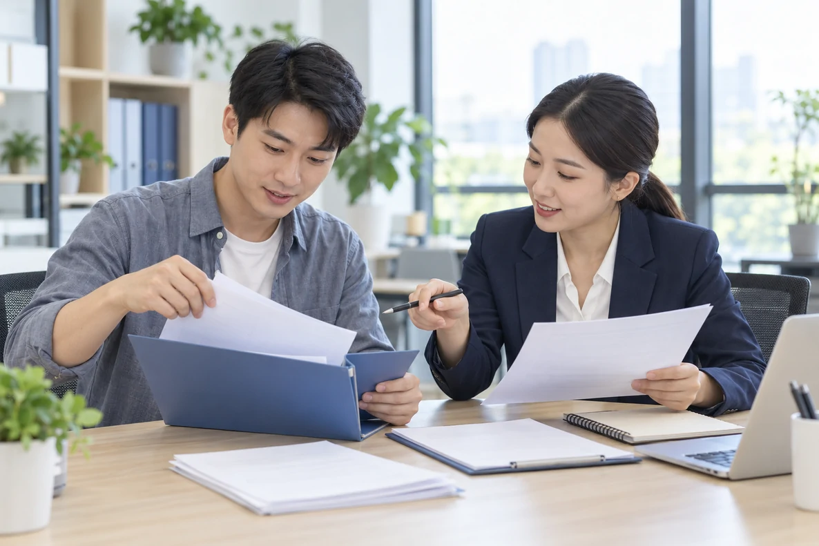 核对注册公司资料与办理事项的服务场景示意