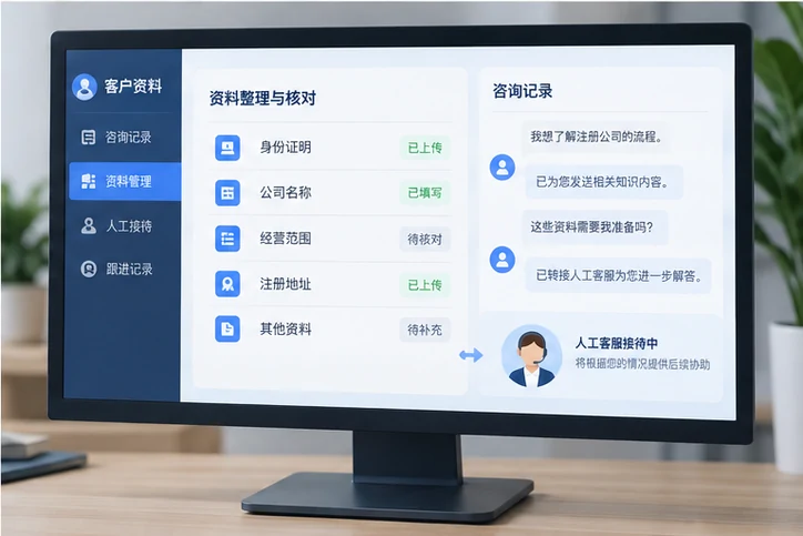 在线客服接待与咨询整理的服务场景示意