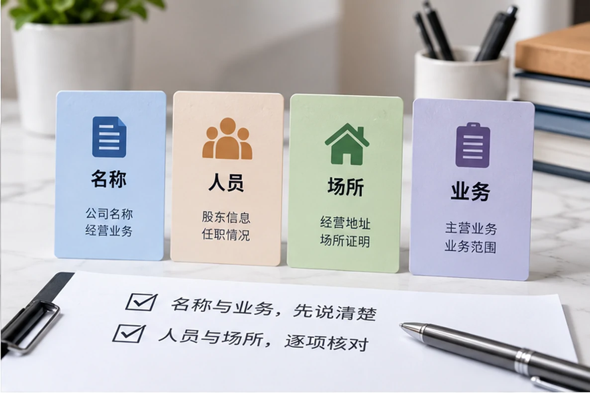 核对注册公司资料与办理事项的服务场景示意