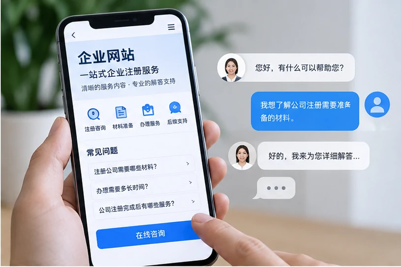 企业网站展示业务与服务信息的场景示意