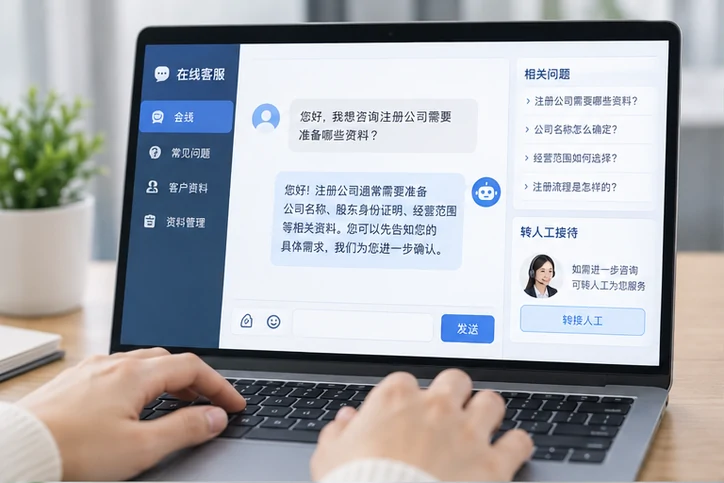 在线客服接待与咨询整理的服务场景示意