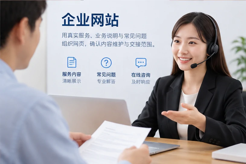 企业网站展示业务与服务信息的场景示意