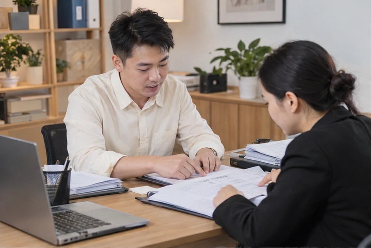 核对注册公司资料与办理事项的服务场景示意