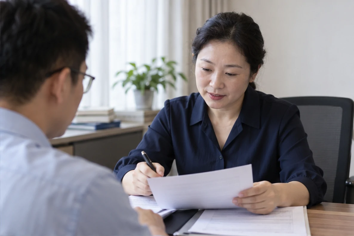 核对注册公司资料与办理事项的服务场景示意