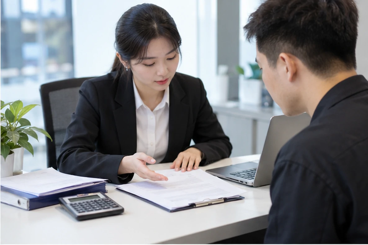 核对注册公司资料与办理事项的服务场景示意