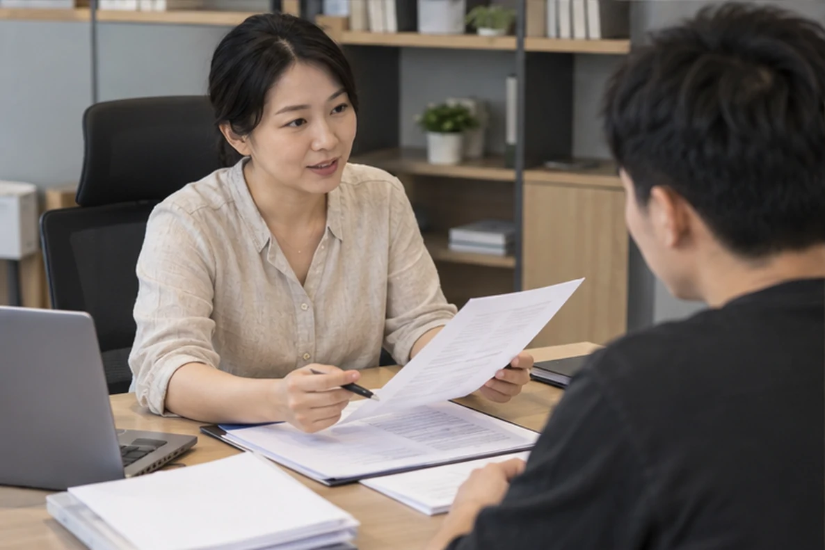 核对注册公司资料与办理事项的服务场景示意