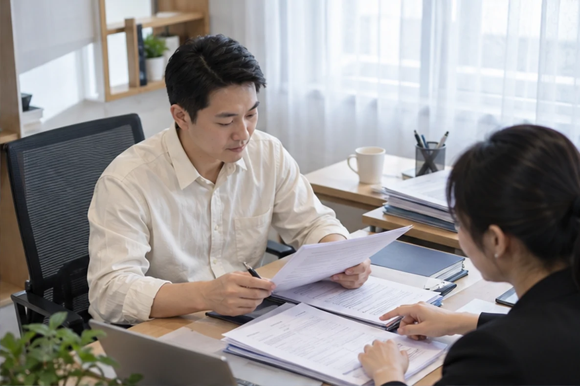 核对注册公司资料与办理事项的服务场景示意