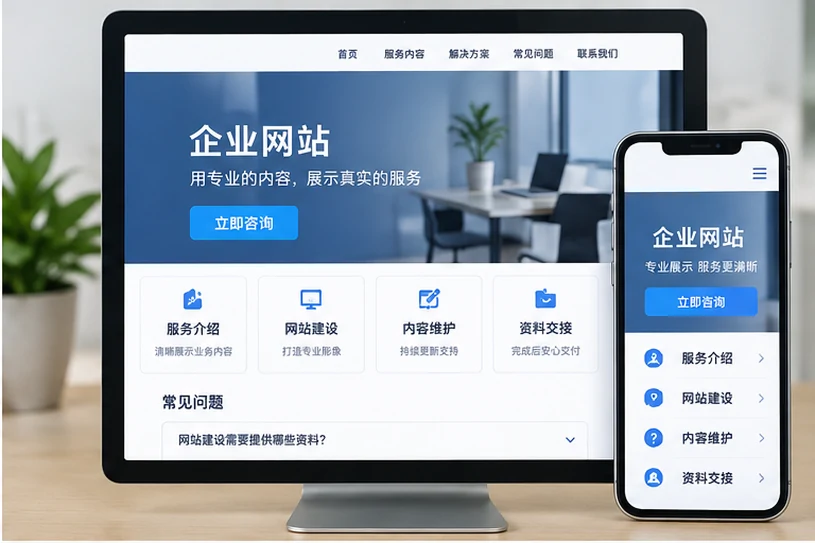 企业网站展示业务与服务信息的场景示意