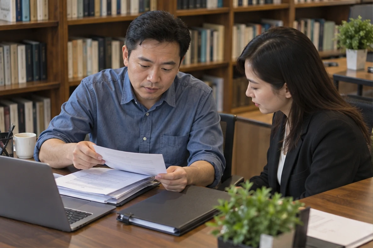 核对注册公司资料与办理事项的服务场景示意