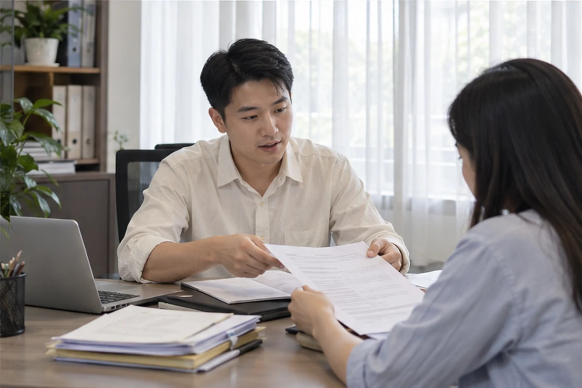 核对注册公司资料与办理事项的服务场景示意