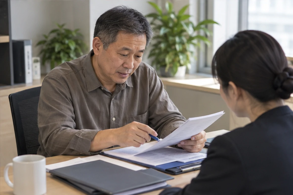 核对注册公司资料与办理事项的服务场景示意