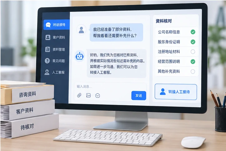 在线客服接待与咨询整理的服务场景示意