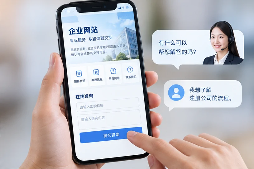 企业网站展示业务与服务信息的场景示意