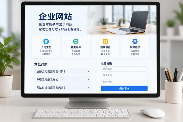 企业网站展示业务与服务信息的场景示意