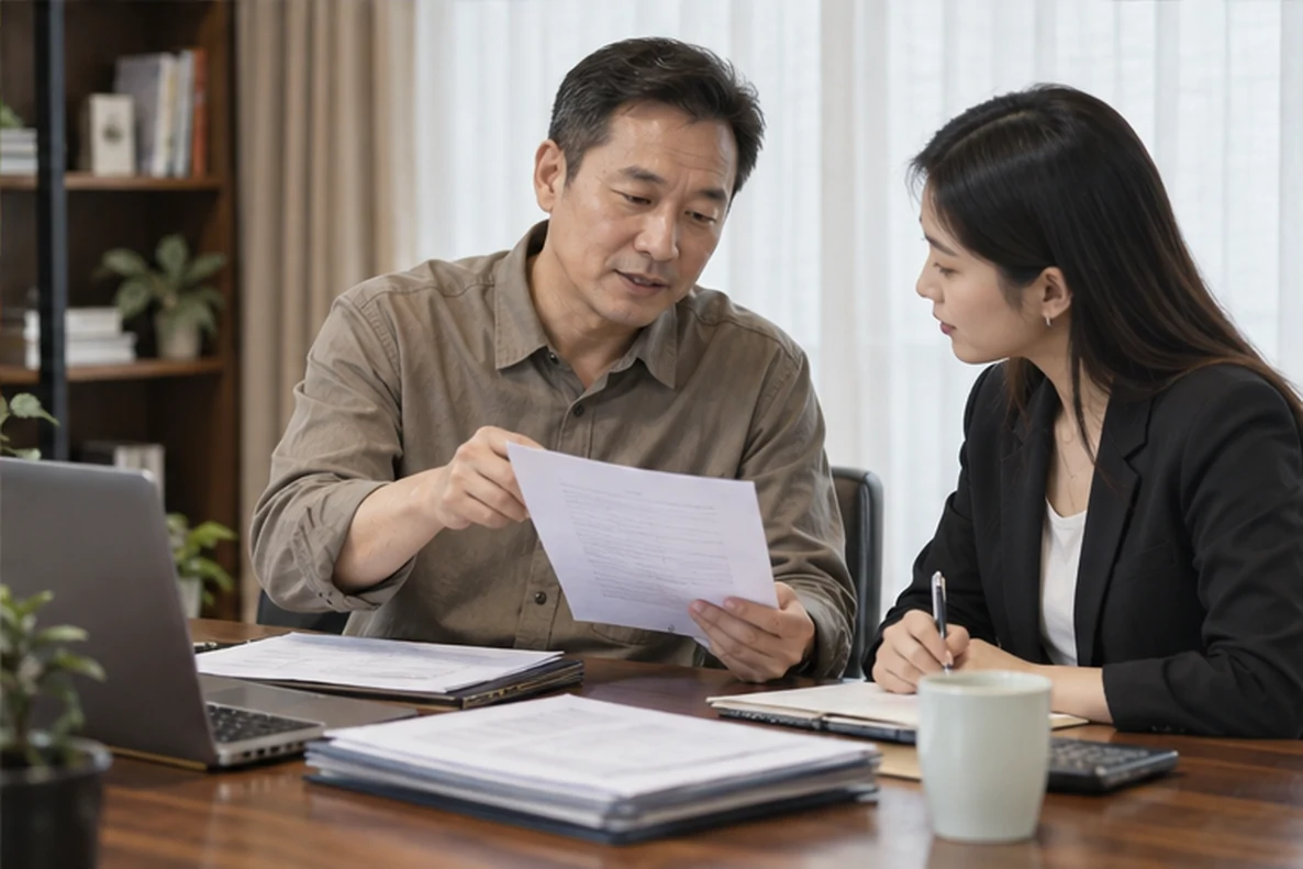 核对注册公司资料与办理事项的服务场景示意