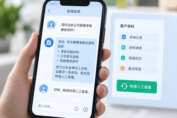 在线客服接待与咨询整理的服务场景示意