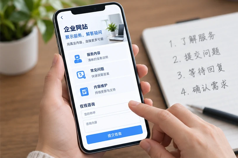 企业网站展示业务与服务信息的场景示意