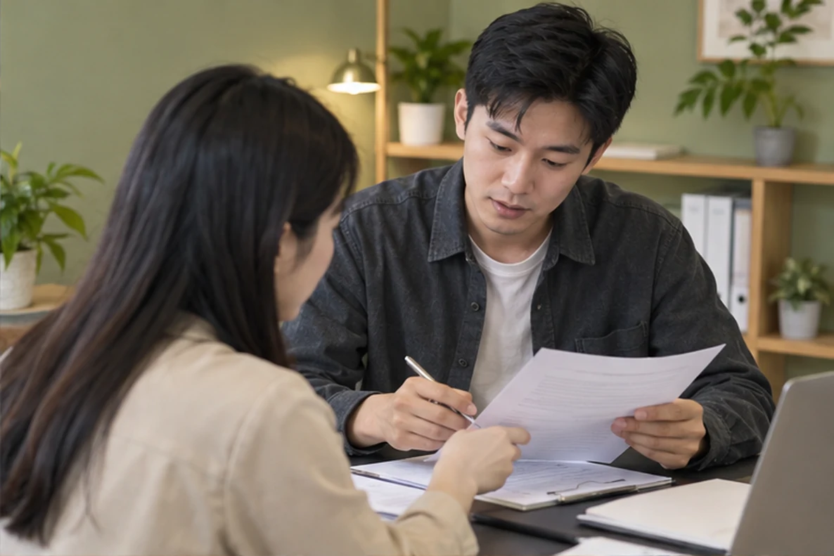 核对注册公司资料与办理事项的服务场景示意