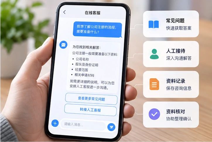 在线客服接待与咨询整理的服务场景示意
