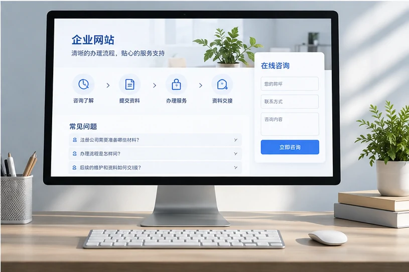 企业网站展示业务与服务信息的场景示意