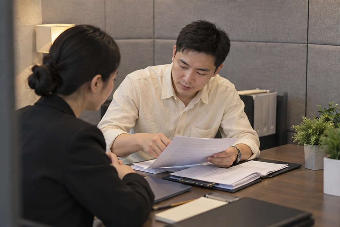 核对注册公司资料与办理事项的服务场景示意