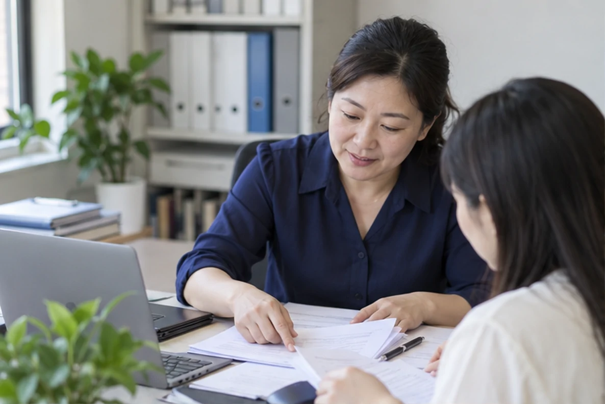 核对注册公司资料与办理事项的服务场景示意
