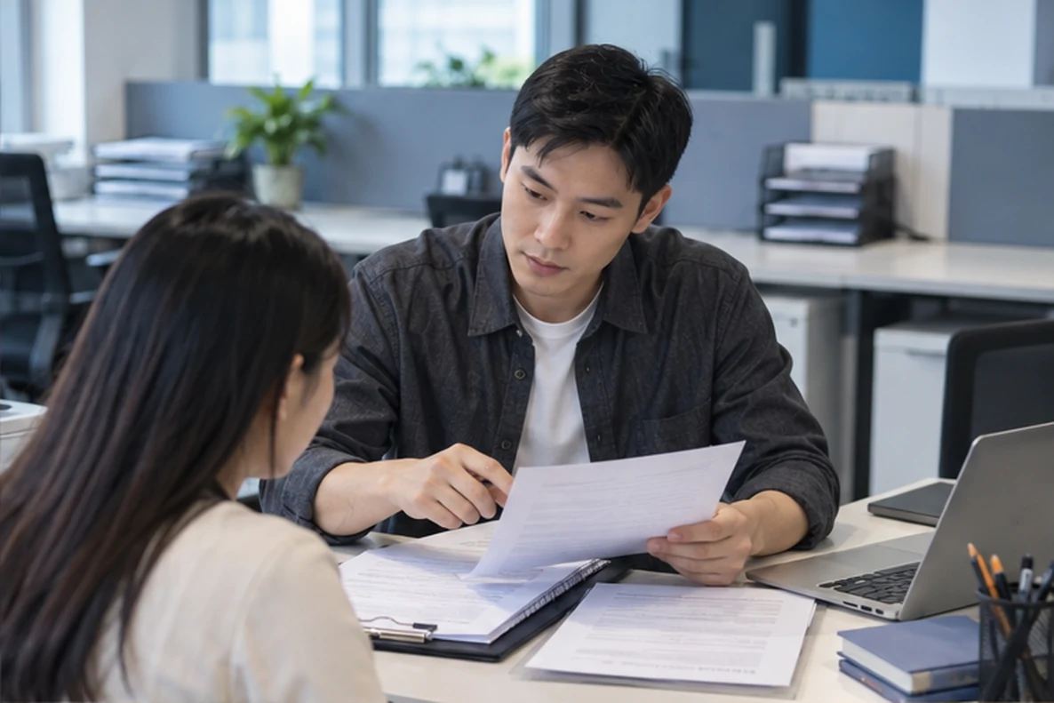 核对注册公司资料与办理事项的服务场景示意
