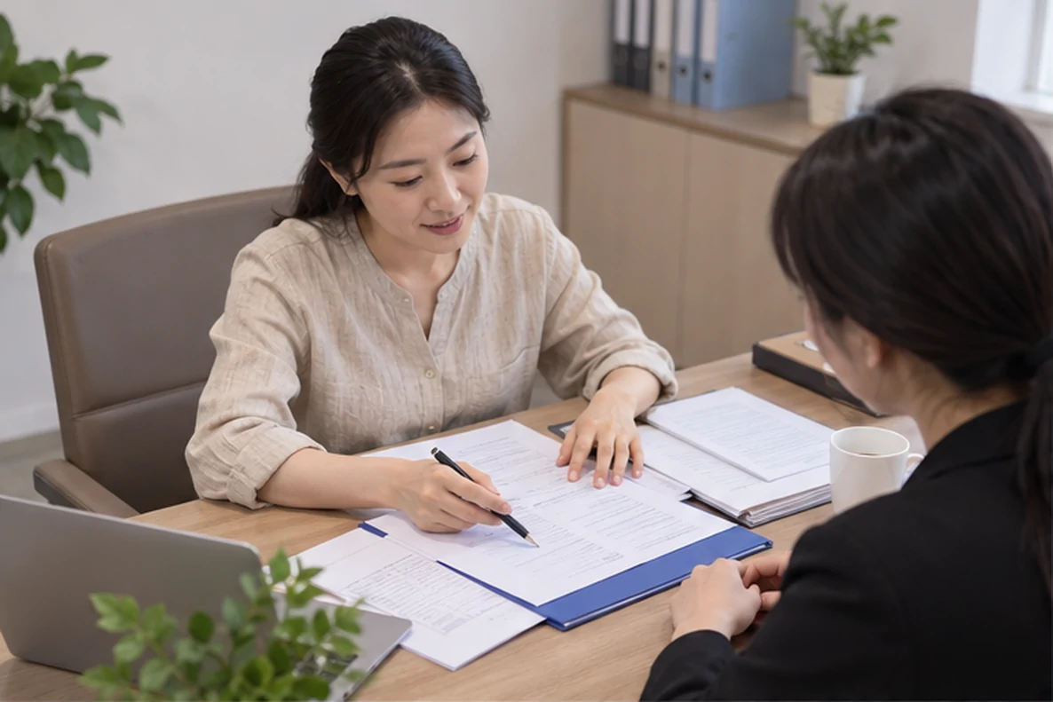 核对注册公司资料与办理事项的服务场景示意