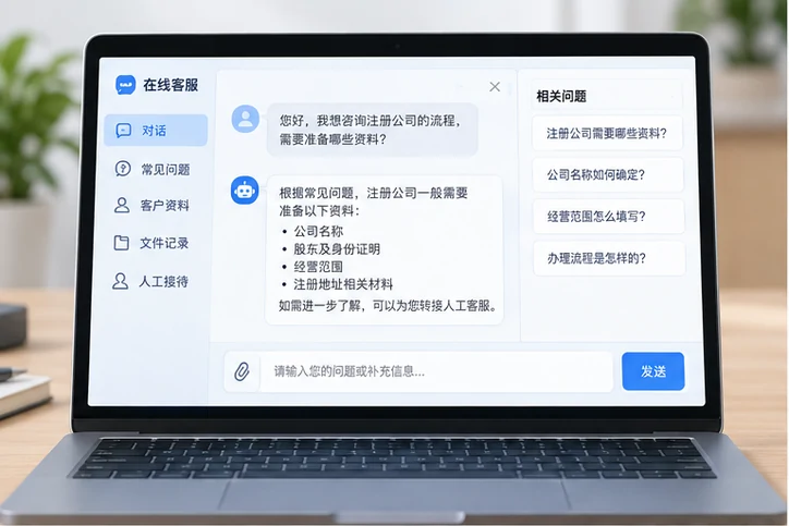 在线客服接待与咨询整理的服务场景示意