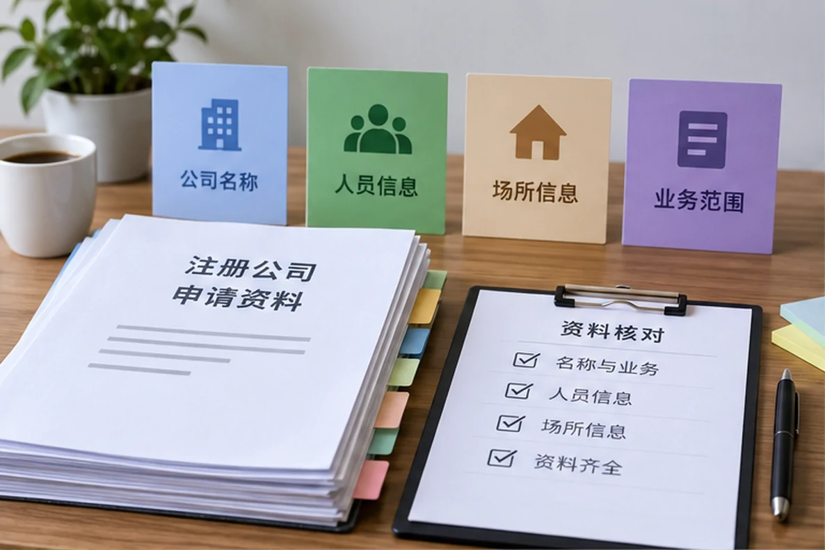 核对注册公司资料与办理事项的服务场景示意