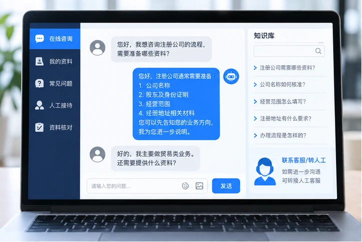 在线客服接待与咨询整理的服务场景示意