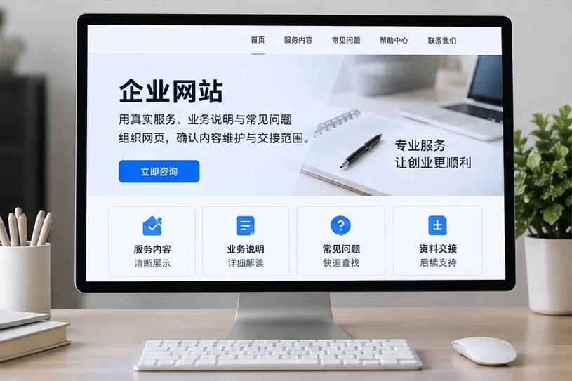 企业网站展示业务与服务信息的场景示意