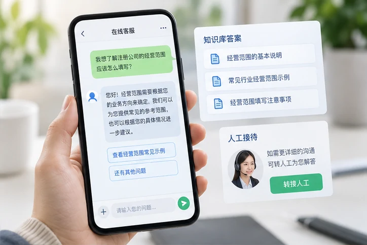 在线客服接待与咨询整理的服务场景示意