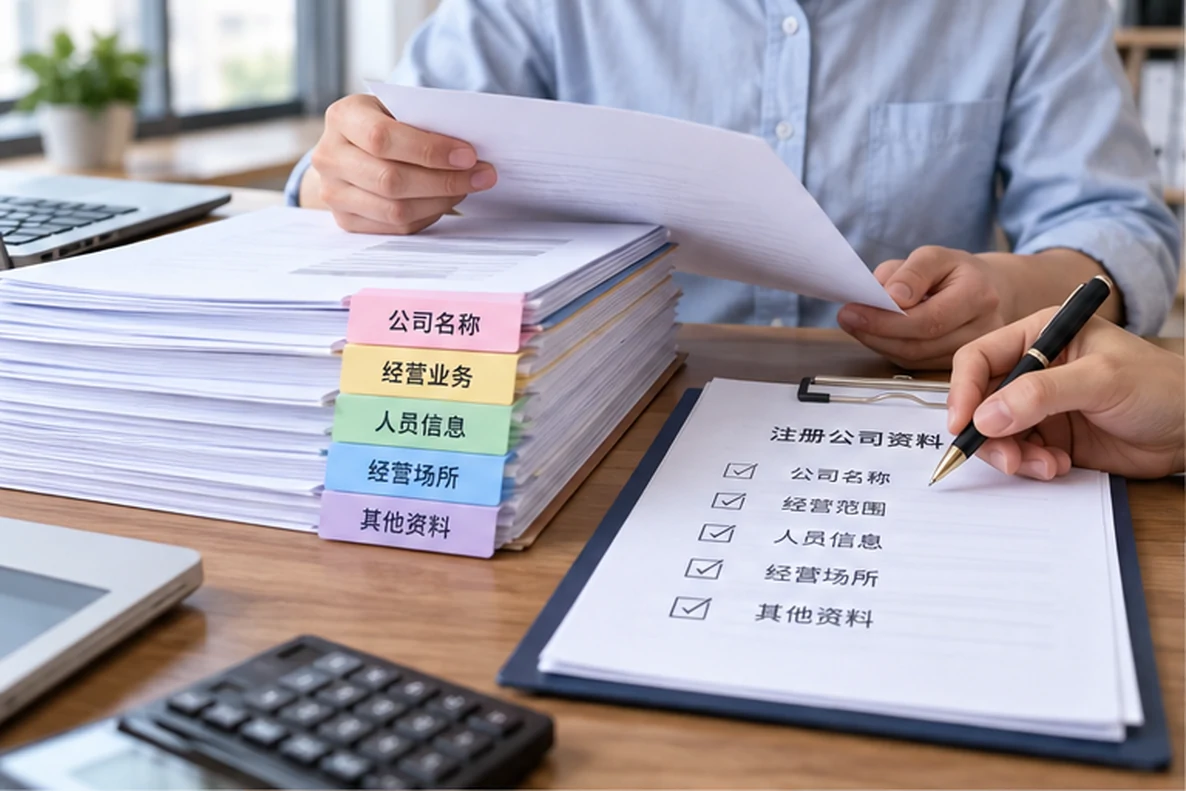 核对注册公司资料与办理事项的服务场景示意