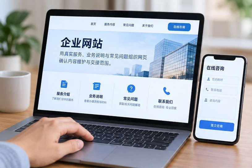 企业网站展示业务与服务信息的场景示意