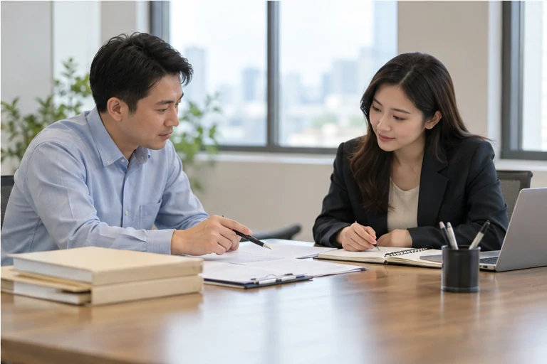 核对注册公司资料与办理事项的服务场景示意