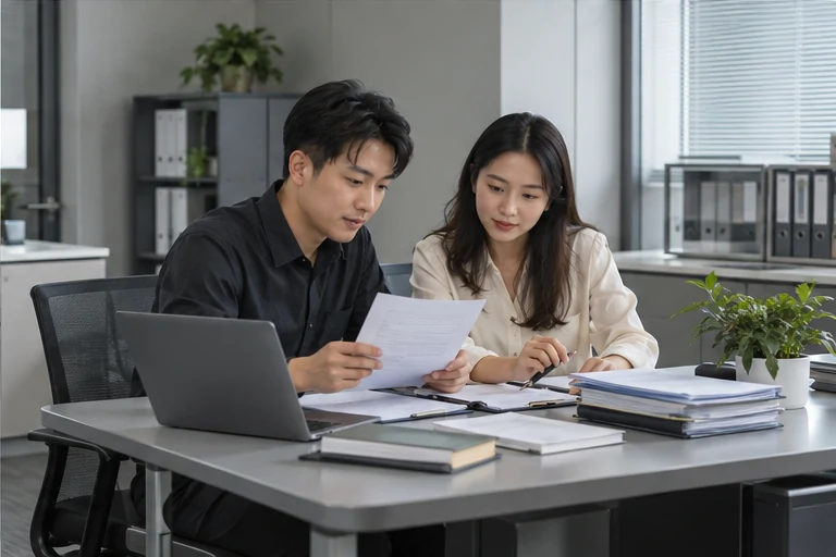 核对注册公司资料与办理事项的服务场景示意