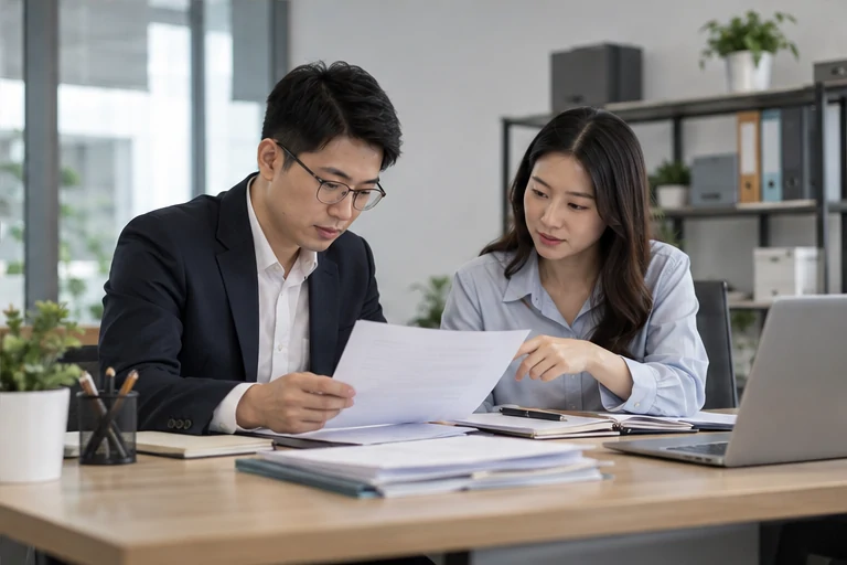 核对注册公司资料与办理事项的服务场景示意