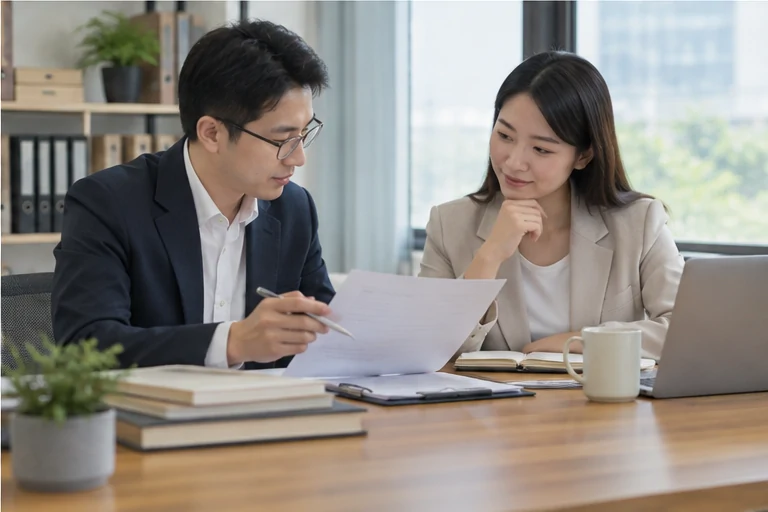 核对注册公司资料与办理事项的服务场景示意